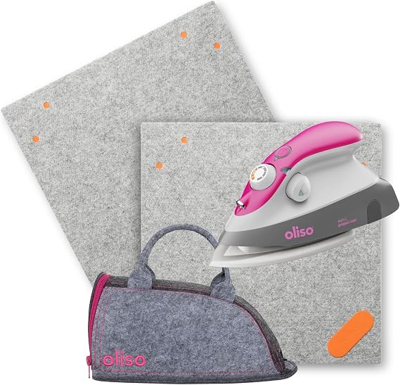 Oliso M3Pro Project Steam Iron with Solemate (Raspberry) + Mini Carry Bag (Raspberry) + MultiMat Wool Pressing Pad 2pk