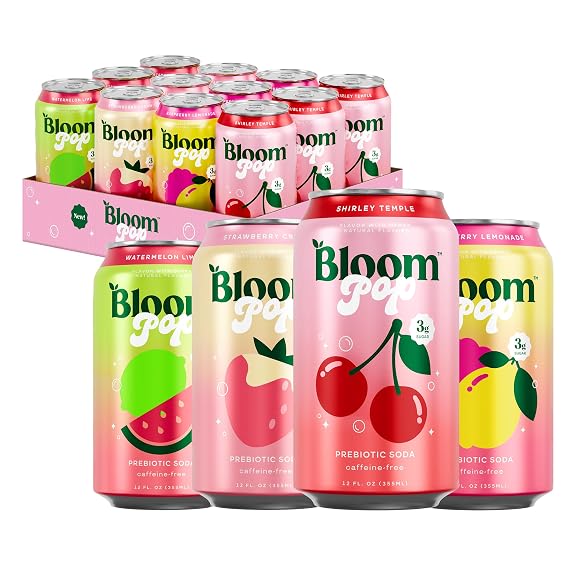 Bloom Pop Prebiotic Soda, Gut Health Support, Variety Pack, 12 Pack