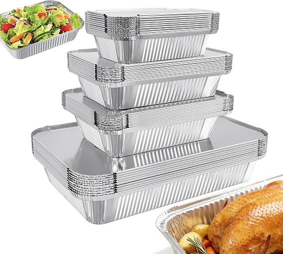 RUIXUE 40 Pieces Disposable Aluminium Foil Trays, 2250ml, 1100ml and 800ml Multi-Size Reusable Aluminium Dishes for Cooking and Roasting.