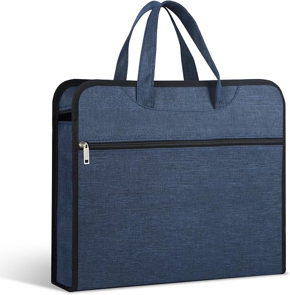 Portable Briefcase with Zipper, Oxford Laptop Bag with Handle, School/Office Business File Bag for A4 Laptop/Passport, 15.15x11.61x2.75in (Blue)