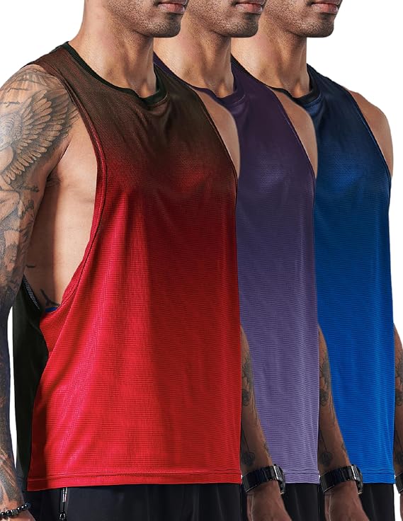 3 Pack Mens Drop Arm Muscle Tank Tops, Gym Bodybuilding Workout Stringers Sleeveless Cut Off Shirts