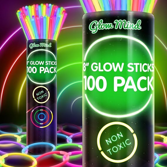 100 Glow Sticks Bulk Party Pack, 8" Halloween Glow Bracelets and Necklaces