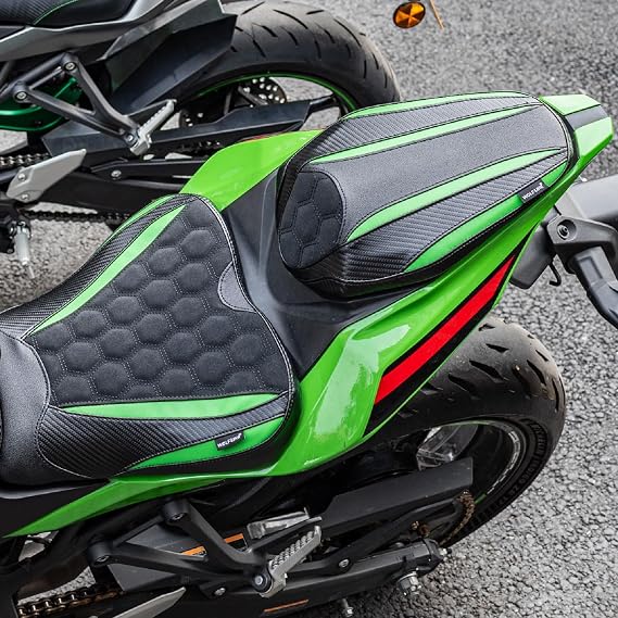 Motorcycle Leather Front Driver Rear Passenger Seat Cushion Pad Set fit for Ninja ZX-4R ZX-4RR ZX4R ZX4RR 2023 2024 2025 Pressure Relief Soft Pillion Saddles, Green