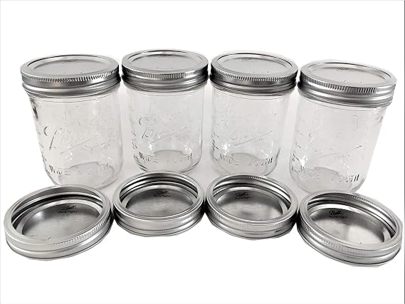 Ball Mason Jars-16 oz. Clear Glass Wide Mouth-Set of 4 Jars-Plus 4 Extra Lids