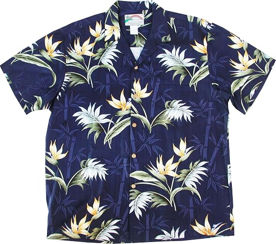 Paradise Found Mens Paradise Rayon Shirt, Navy Blue, Large