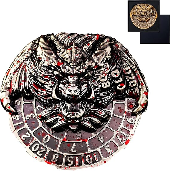 RakshasaLion Roulette Dice Spinner for DND Dice Set, Dragon Metallic D&D Dice with Gift Case for DND Game, RPG Role Playing Table Game Gifts Bloodstains