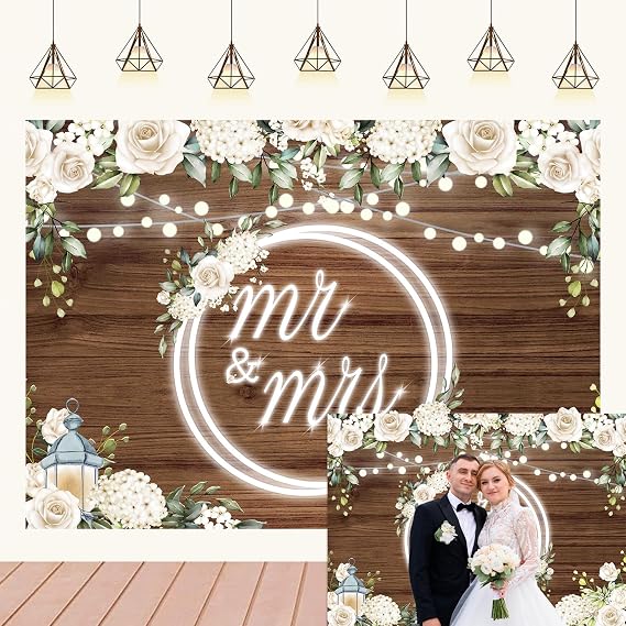 Mr and Mrs Wedding Backdrop Banner Decorations 7x5Ft