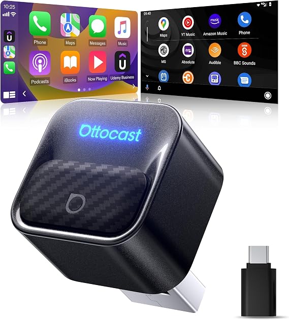 Ottocast Mini Core Latest Version, 2 in 1 Wireless CarPlay Adapter & Android Auto Adapter, Plug & Play One-Button Device Switching WiFi 6 & Bluetooth 5.4 Auto-Connect Dongle for OEM Wired Cars 2016+