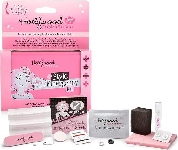 Hollywood Fashion Secrets Style Emergency Kit Your Compact, On-the-Go Wardrobe Savior with Fashion Tape, Lint Sheets, Stain Remover & Deodorant Sponge, 14 Piece Set