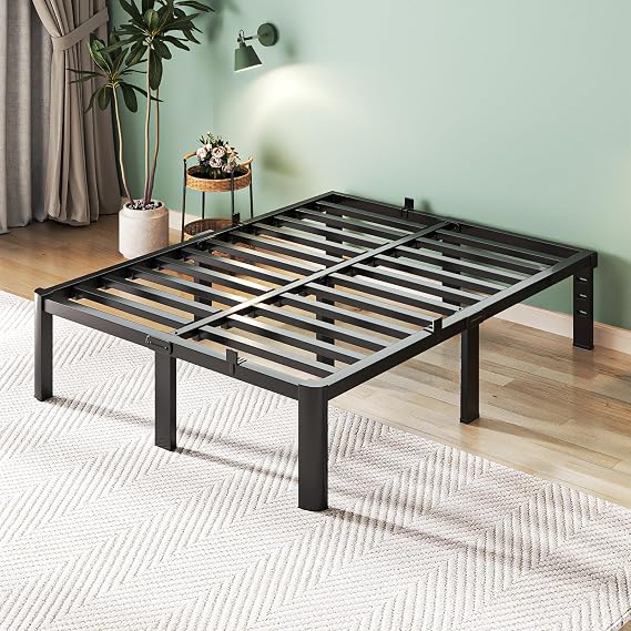 Queen Bed Frame, 18 Inch Heavy Duty Steel Platform, Noise-Free | 3500 lb heavy duty steel frame, scratch-proof feet, no box spring needed, easy assembly
