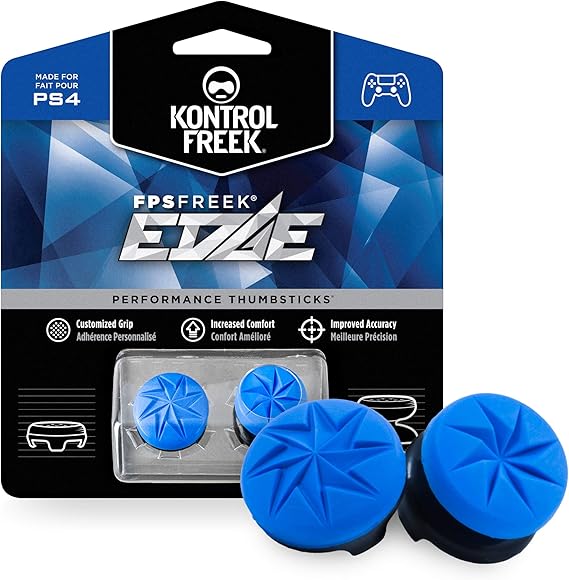 KontrolFreek FPS Freek Edge for PlayStation 4 (PS4) and PlayStation 5 (PS5) | Performance Thumbsticks | 1 High-Rise Convex, 1 Low-Rise Convex | Blue