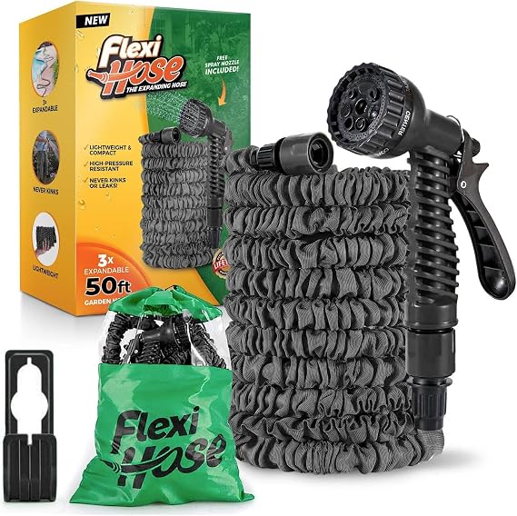 Flexi Hose 50FT Expandable Garden Hose, Retractable Water Hose, Black