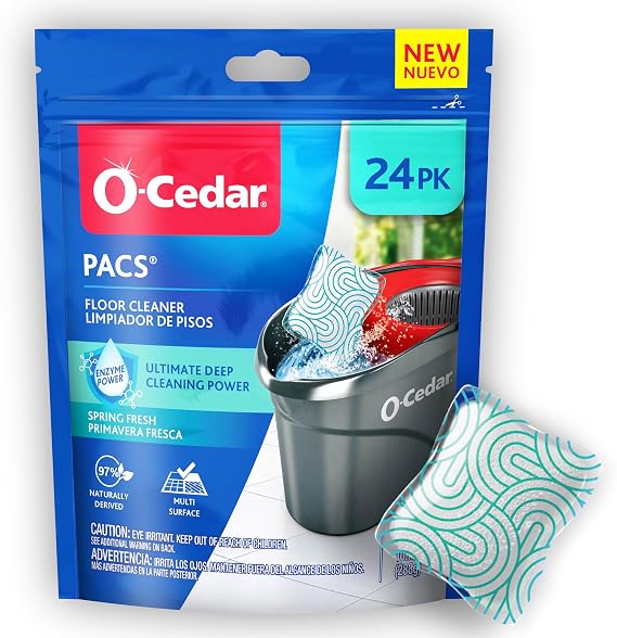 O-Cedar PACS Floor Cleaner, Spring Fresh Scent 24 Count | Enzyme-Powered Pods for Streak-Free Cleaning on Wood, Tile & Laminate Floors