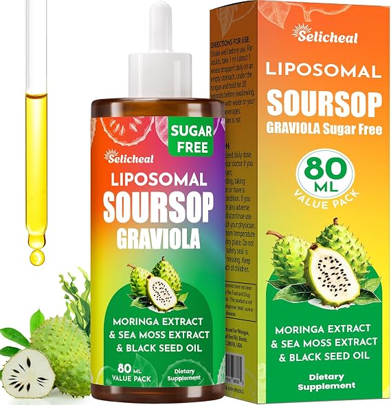 Soursop Bitters Liquid 880MG, Soursop Multivitamin Drops with Leaf Extract & Sea Moss, for Cell Support & Regeneration, Immunity, Liver, Gut, Zzz, Skin & Antioxidant | 2.8 Fl Oz - 80 Days Supply