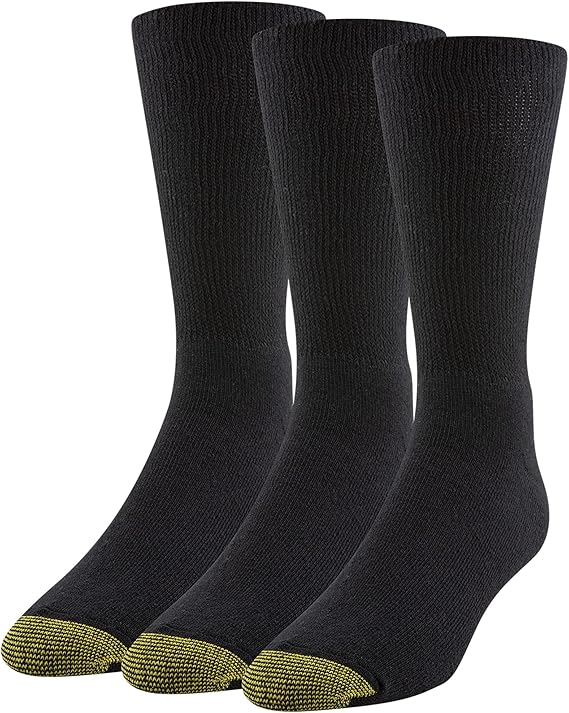 GOLDTOE Men's Non Binding Crew Socks, 3-pairs