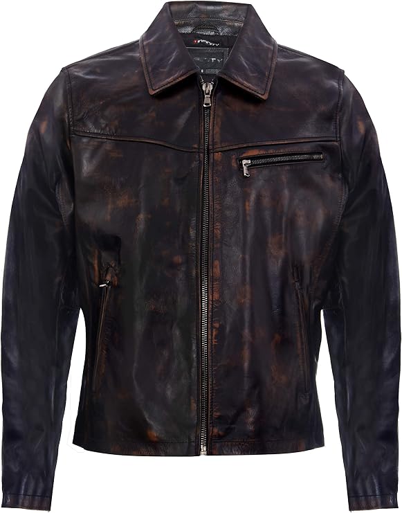 Men's Vintage Faded Brown Leather Harrington Jacket