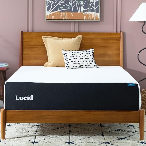 Lucid 14" Medium Firm Gel Memory Foam Mattress Bamboo Charcoal & Cooling Gel Fiberglass Free Bed in a Box CertiPUR-US Certified Queen Size