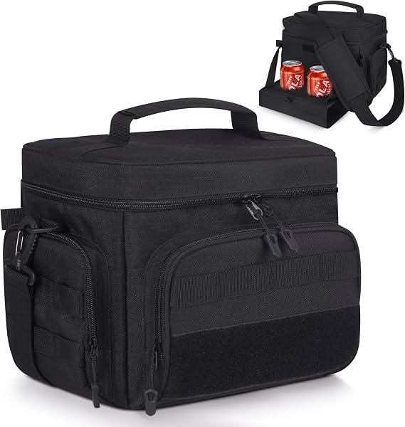12L Insulated Lunch Box for Men, Leakproof Cooler Lunch Bag for Work | Adjustable Strap, Cup Holder, MOLLE Webbing, Men Lunchbox for Fishing, Camping, Picnic, Outdoor Travel