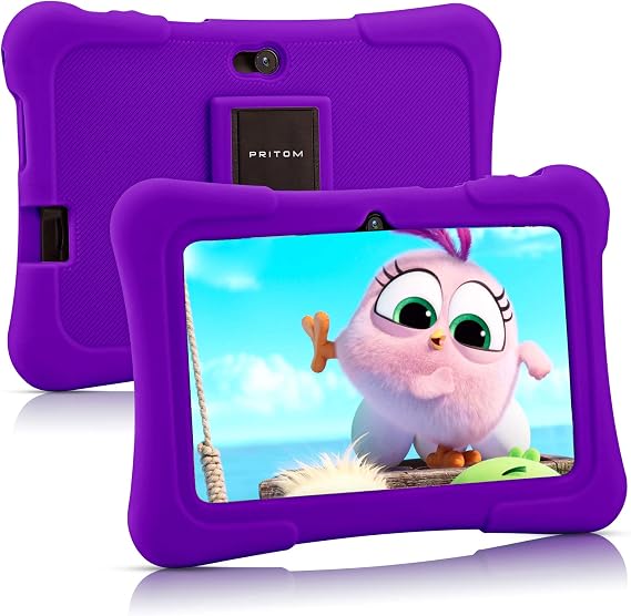 PRITOM 7" Kids Tablet Quad Core, 32GB, WiFi, Parental Control, Purple | Android 13 | Dual Cameras | Pre-loaded Kids Apps | Eye Protection Filter | Shockproof Case Included | Expandable Storage