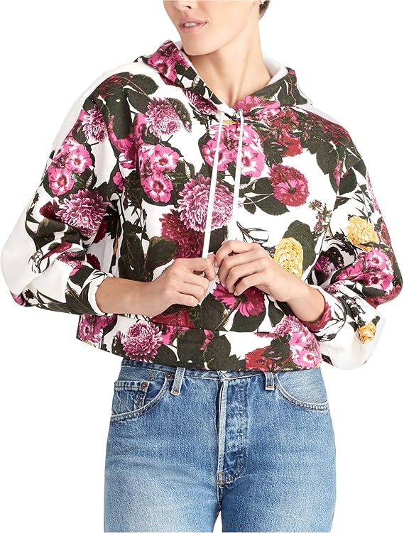 Rachel Roy Womens Floral Print Hoodie Sweatshirt, White, Small