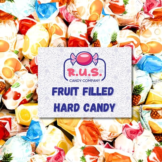 Fruit Filled Hard Candy 3 lb Bulk Individually Wrapped Assorted Fruit Candies, Hard Candy Fruit Center, Fruity Hard Candy by R.U.S. Candy Company (3 Pound)