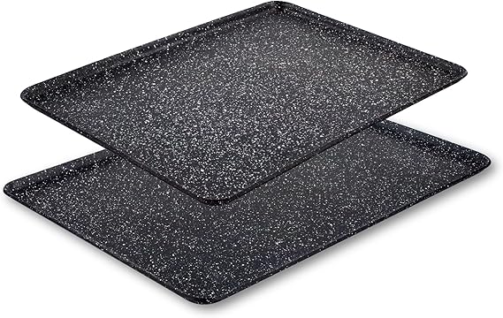 Scoville Xtra 35cm & 38cm Baking Tray Set, Set of 2 Non Stick Baking Trays, NEVERSTICK Coated, Medium & Large Oven Trays, Oven Safe to 260°C, Dishwasher Safe, PFOA Free, Aluminium, Black