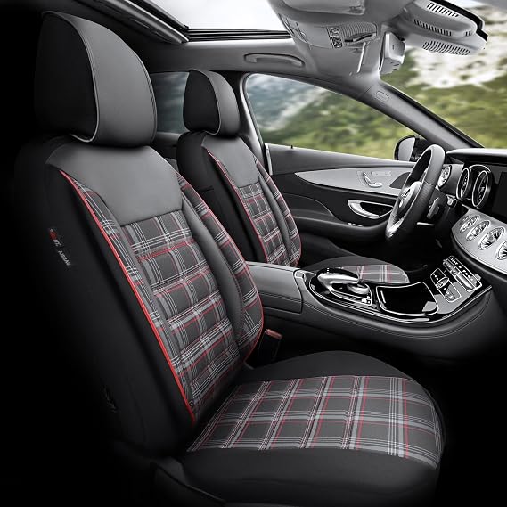 Otom Car Seat Covers for Front Seats, 2 Pieces Front Seat Cover Set with Extra Functions, Breathable Premium Cloth Universal Fit for Most Cars Trucks Vans SUVs - GTI Sports Design (Black)