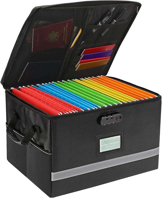 EXLIFBAG Fireproof File Organizer with Lock, 1 Layer | File Box with Combination Lock, Important Document Organizer Box with Lids, Portable File Folder Organizer with Handle