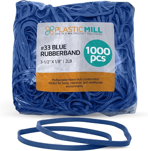 PlasticMill Rubber Bands Size 33, Office Supplies, Blue, 1,000-Pack