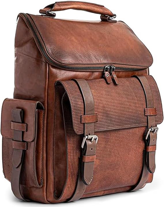 VELEZ Leather Backpack for Men 14 Inch Laptop Bag Brown Genuine Travel Pack Handmade Business Computer Carry Rucksack Professional Office School Bookbag Designer Minimalist Work Daypack Gift