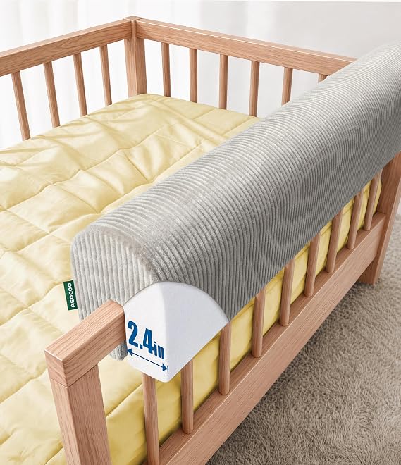 AEOCOO Bed Rail Bumper for Toddlers, Padded Bumper Pad 20cm High, Grey 70cm – Fits Over Bunk, Mid-Sleeper, Floor & Bed Rails – Stops Head Bumps & Falls – No-Slip Ties, Washable Cover