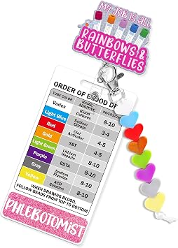 Phlebotomy Badge Reel with Buddy, Order of Blood Draw Beads with Vertical Reference Card, Retractable Phlebotomist Essentials Nurse Accessories for Work, Nursing Student Practitioner Grad Gift