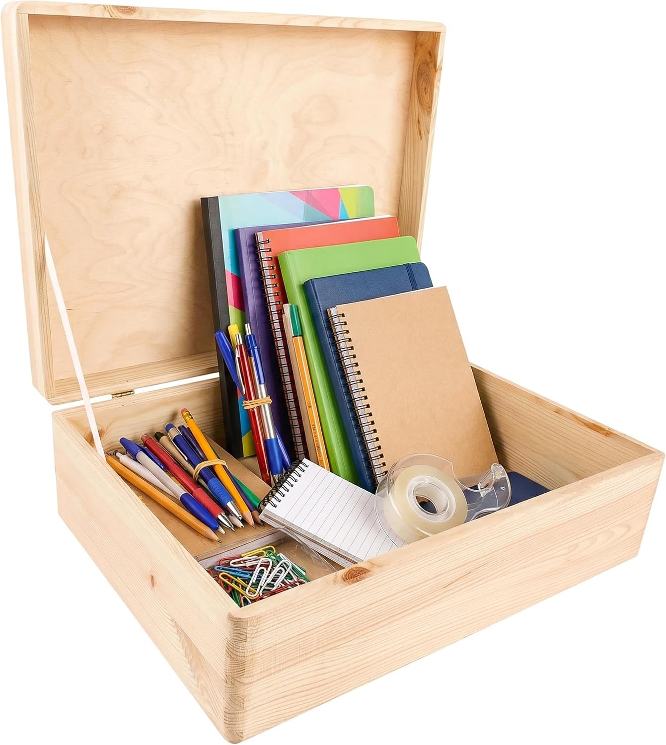 Creative Deco XL Plain Wooden Storage Box | 40 x 30 x 14 cm (+/-1 cm) | with Hinged Lid | Unpainted Easter Gift Box Storage | ROUGH & UNSANDED Wood Keepsake Memory Craft Chest