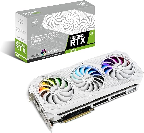 ASUS ROG STRIX NVIDIA GeForce RTXTM 3090 White OC Edition Gaming Graphics Card (PCIe 4.0, 24GB GDDR6X, HDMI 2.1, DisplayPort 1.4a, White color scheme, Axial-tech Fan Design, 2.9-slot, Super Alloy Power