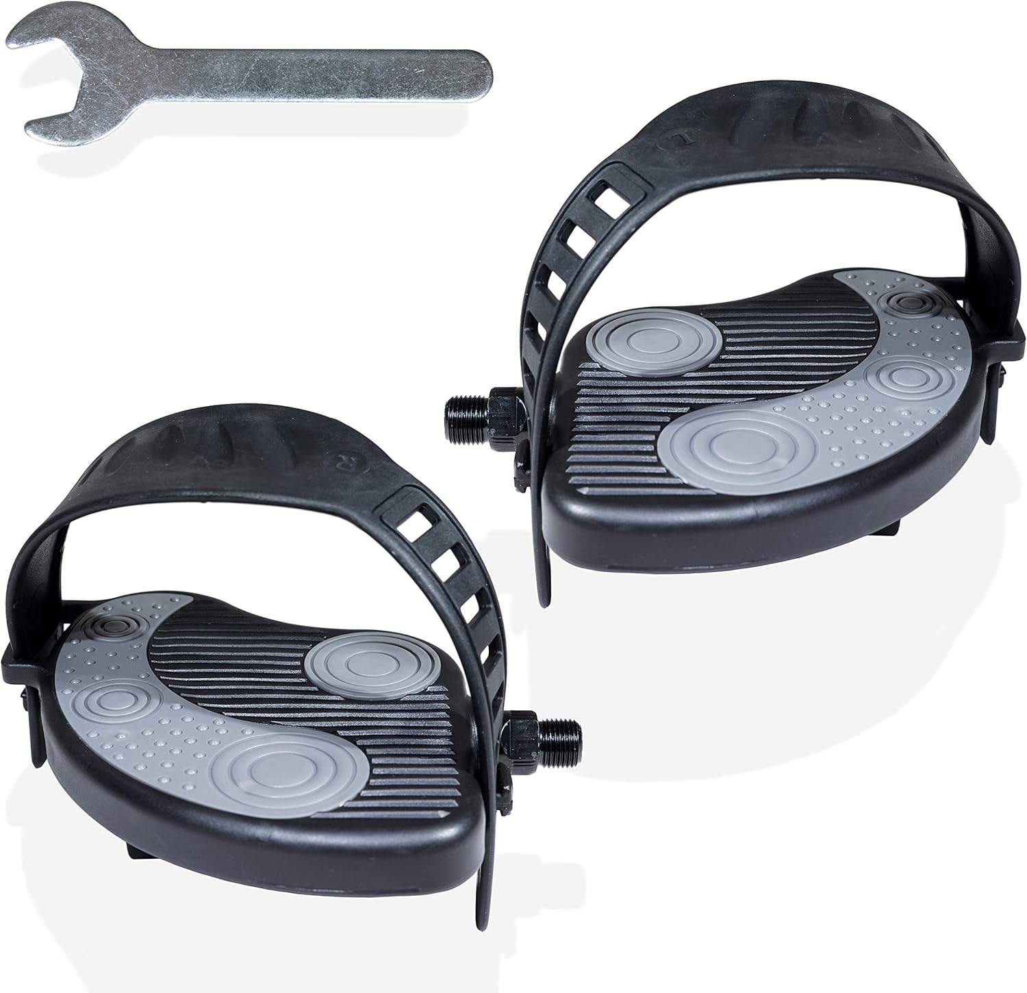 katai - 1 Pair Replacement Exercise Bike Pedals with Durable PVC Straps - 916 Inch Thread Heavy-Duty Stationary Spin Cycling Pedals - Complete with Installation Spanner Tool