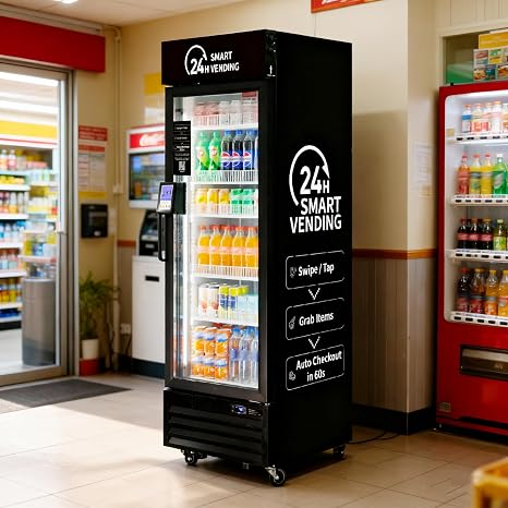 HAHA Smart AI Vending Machine with Card Reader, Combo Snack & Drink Machine, 6-Layer 252 Cans Capacity Refrigerated AI Visual Recognition & App Management US360CT (Black, AI mini)
