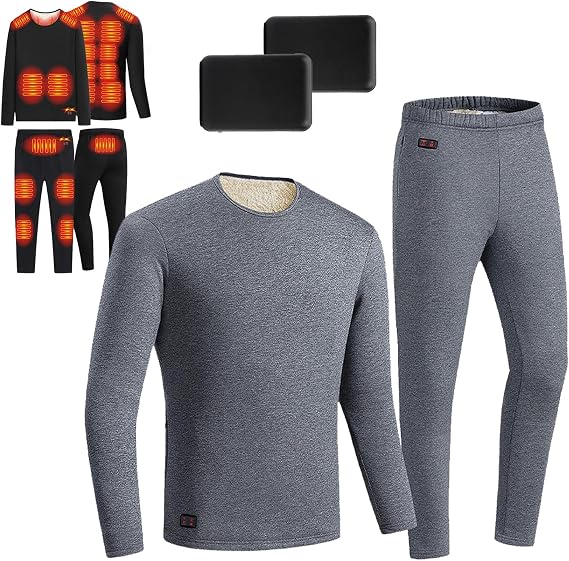 Outdoor Heated Thermal Underwear Set 18-Zone Top & Pants Smart USB Heating Clothes for Winters Unisex, with Battery