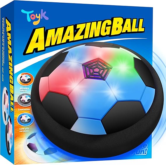 Toyk Boy Toys - LED Hover Soccer Ball - Indoor Outdoor Game Sport Toy | Air Power Training Ball Playing Football Game - Birthday Gifts for Kids, Age 3 4 5 6 7 8-12 Year Old Boys - Soccer