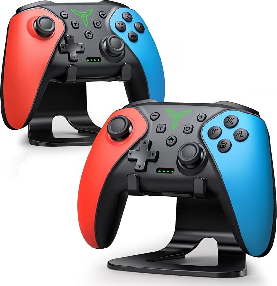 HASACOOL Kabelloser Switch Controller für Nintendo Switch 2/Switch/OLED/Lite/PC/Android/iOS Switch Pro Controller mit Programmierbare Back-Tasten Turbo Wake-up Gyro 1000mAh–2er Set mit Stand