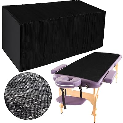 Kinlop 100 Pieces 31.5 x 71 Inch Disposable Bed Sheets Breathable Massage Table Cover Black Tattoo Drape Sheets Fabric Non-woven Bed Cover for Travel Spa Hotel SalonUnperforated