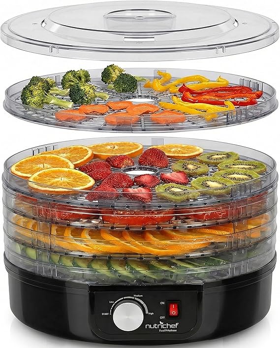 NutriChef Electric Countertop Food Dehydrator - Professional Multi-Tier Food Preserver - Dehydrates Fish, Meats, Mushrooms, Fruits & Vegetables - 5 Easy to Clean Stackable Trays., One Size, Black