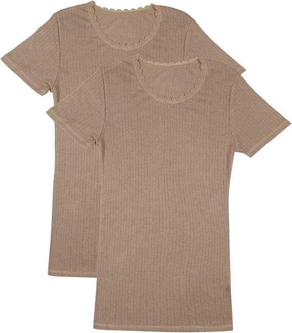 EX M&S Womens Pack of 2 Thermal Short Sleeve Pointelle Tops Ladies Warm Vest Size 6-28 