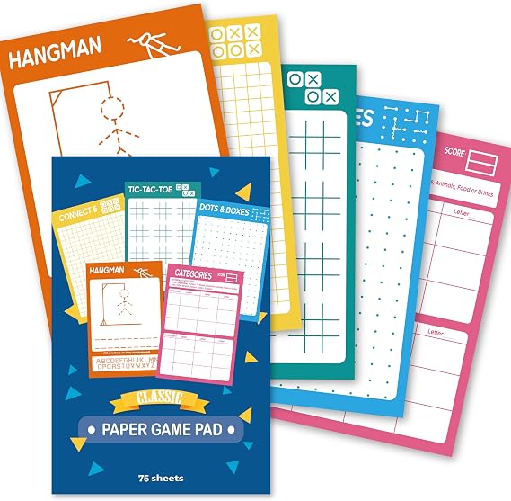 GRANDLMOON 5 Portable Travel Game Activities Pad On The Go Plane Trip Pen Pencil and Paper Game for Kids 6 x 9-inches (75 Sheets)