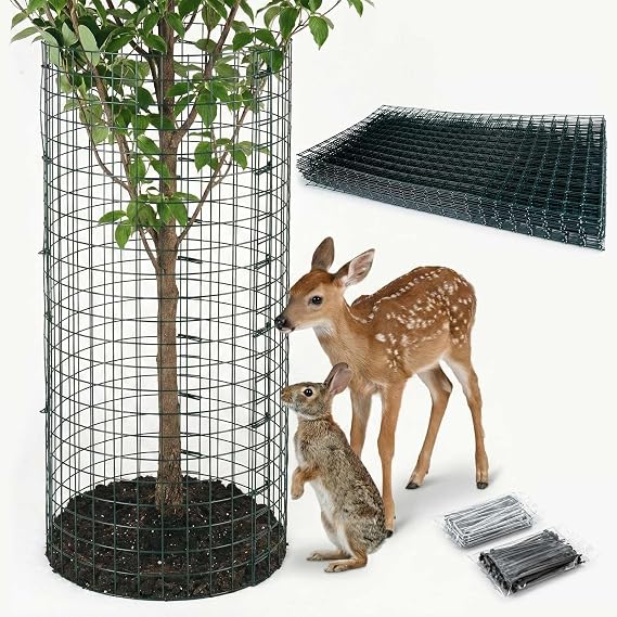 8 Pack Extra Tall Plant Protectors from Animals, 12"x24" Wire Garden Cages for Large Plants Shrubs, 2mm Heavy Duty Metal Mesh Guard for Deer Rabbits, Reusable Garden Protection with Stakes