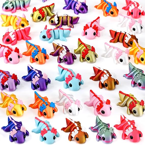 Soulchen 24 Pcs 3D Printed Axolotl Figures Colorful Mini Sensory Fidget for Axolotl Party Favors Stuffers Birthday Party Supplies