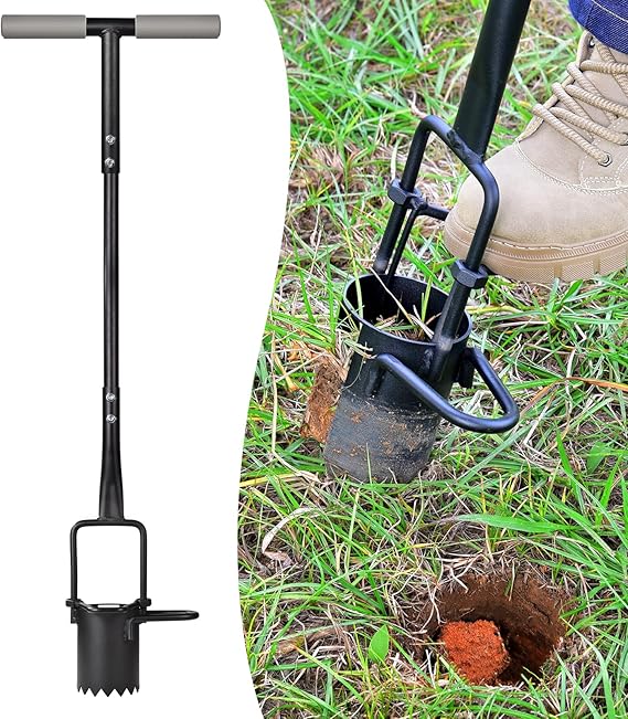 Omesata Sod Plugger, Bulb Planter with Long Handle and Serrated Base Garden Tool, Bulb Transplanter Also Grass Plug Tool for Digging Holes to Plant Tulips, Iris, Daffodils