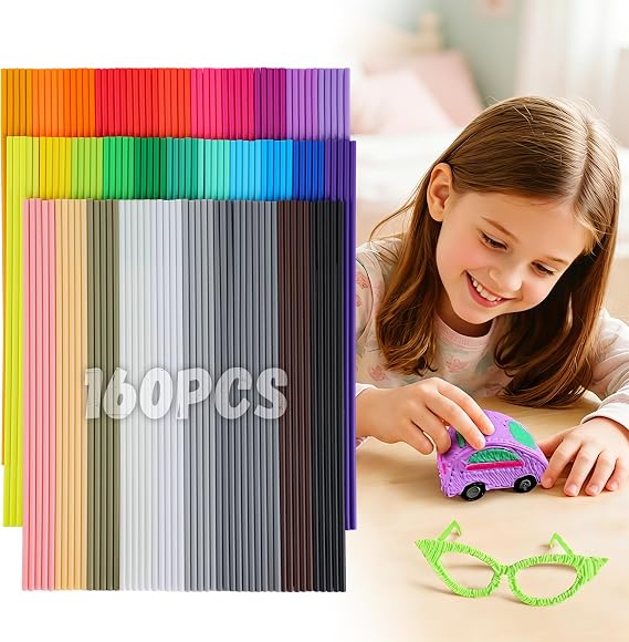 Biubee 32Color 3D Pen Filament Refills Compatible with 3Doodler Start+ Only | Safe & Low Temperature PCL, 2.5mm 3D Printer Doodler Pen Refill Packs for Kids Birthday Gift, 160pcs, Excludes 3D Pen
