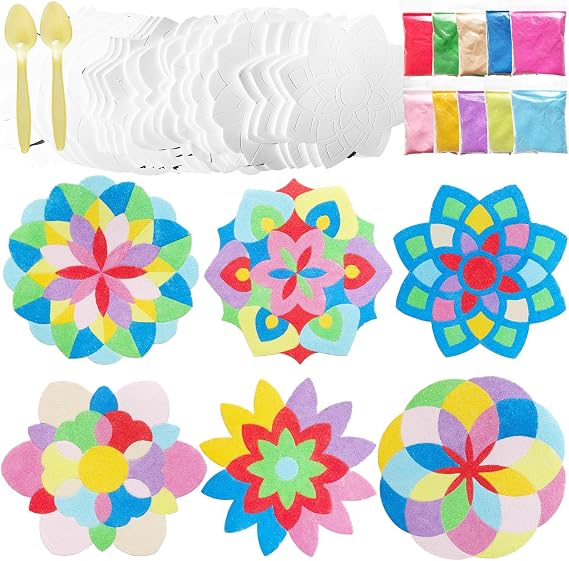 30 Sets Diwali Mandala Sand Art Kits Self Adhesive Rangoli Sand Painting | Rangoli Sand Painting for Adults, 10 Colors DIY Art Pictures, Indian Festival Gifts, Diwali Party Decor, Easy Craft Activity