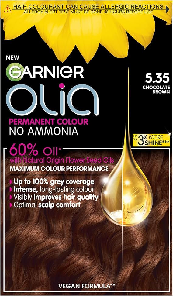 Garnier Olia Luminous Long-Lasting Hair Colour, 5.35 Rich Chocolate Brown