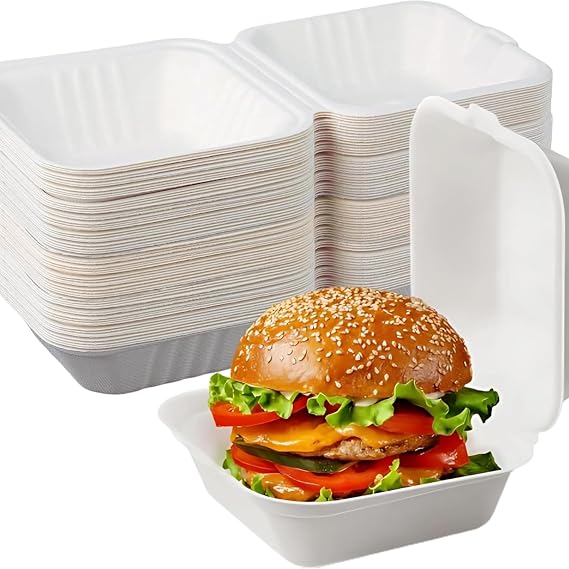 Range Burger Boxes 6 x 6 125 Pack. Disposable, biodegradable burger boxes. Suitable for microwaving and freezing, water repellent and greaseproof